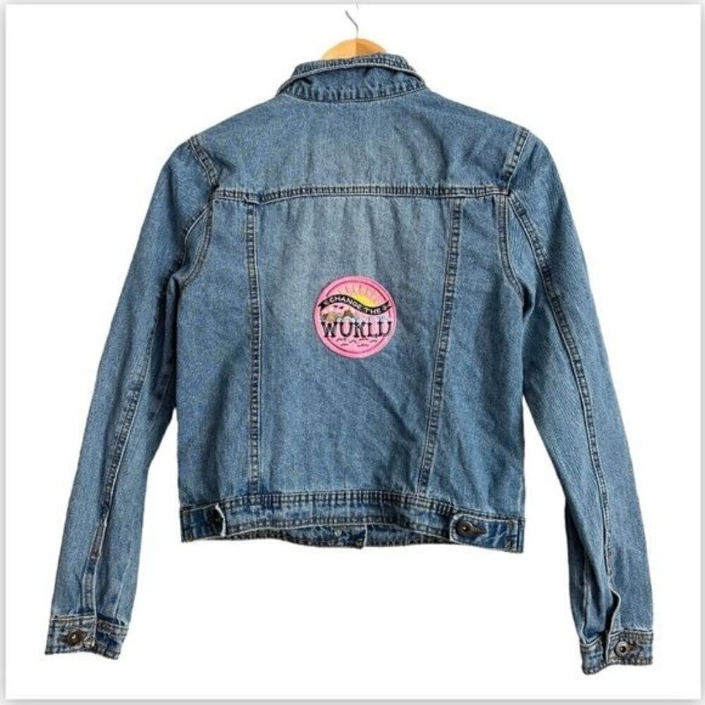 Highway Jeans Distressed Patch Denim Jacket Size Medium